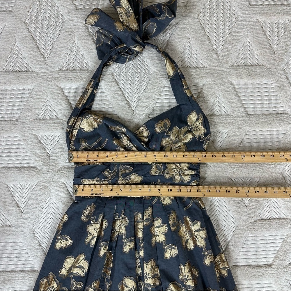 Rubber Ducky Production Dress Sz M Halter Floral Metallic - Picture 7 of 13